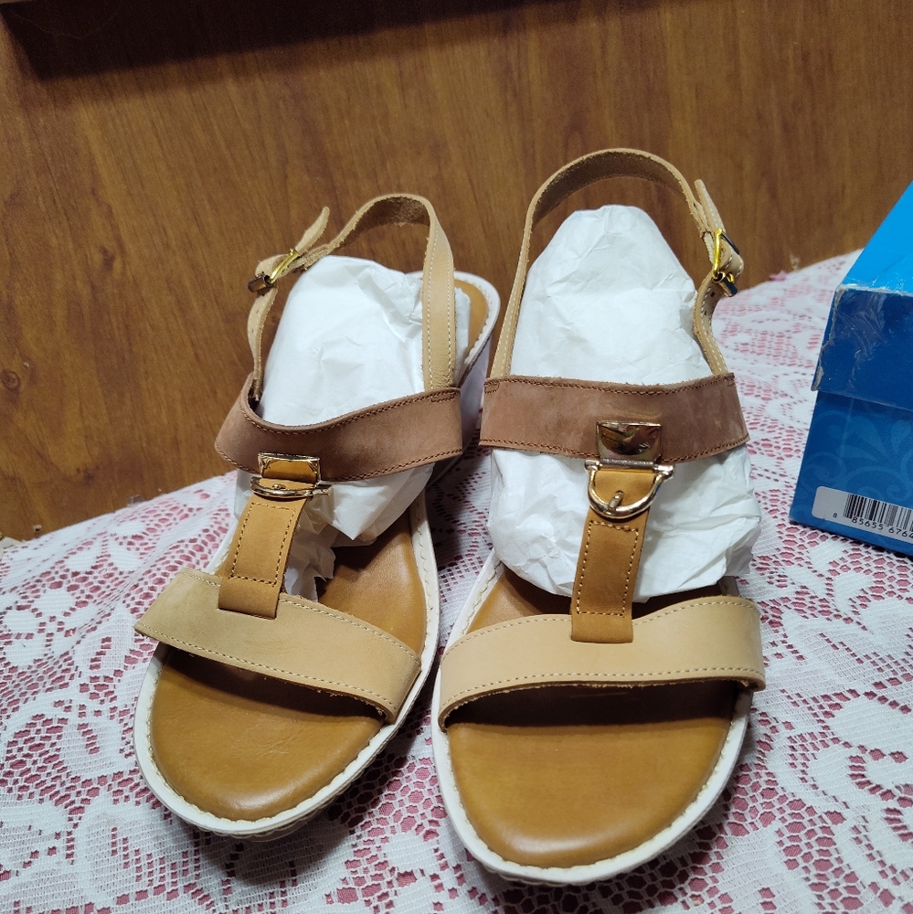Italian Shoemaker Tan Leather Upper wedge Sandal Size 12